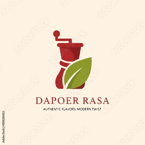 Dapoer Rasa Coffee Logo Design with Coffee Grinder and Leaf.