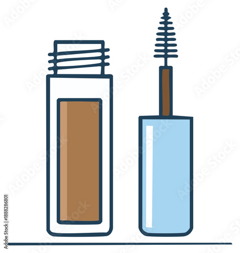 Brow tint and mascara wand cosmetic products for eye makeup and beauty application