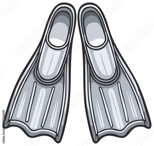 A pair of grey swimming flippers for scuba diving or snorkeling vector cartoon graphic