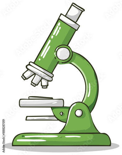Green Cartoon Microscope in Scientific Discovery Learning Laboratory Equipment