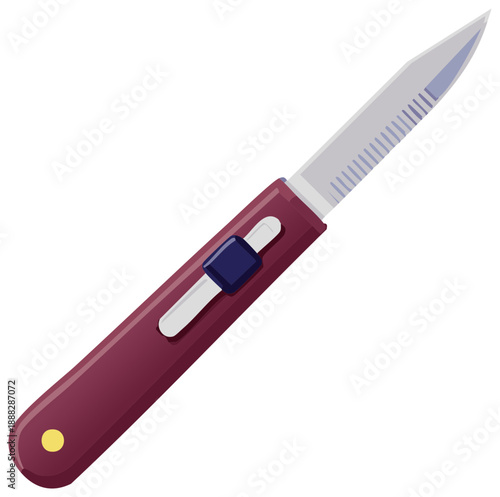 Retractable Blade Utility Knife with Maroon Handle For Box Cutting and Crafting