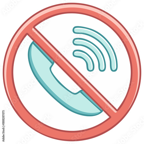 No Phone Call Symbol with Telephone Handset and Sound Wave Crossed Out Sign