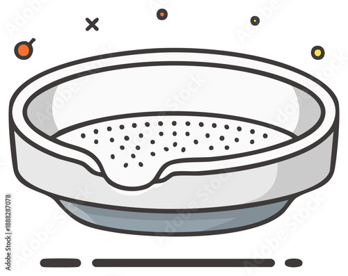 Kitchen filter and sieve illustration with perforated bottom in flat vector design