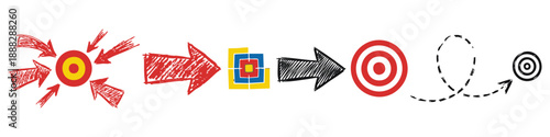 Sketchy arrows pointing at target Flat Vector Illustration on Transparent Background