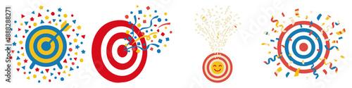 Target with confetti explosion Flat Vector Illustration on Transparent Background