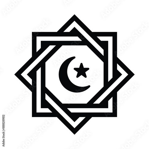 Crescent Satr With Modern Border Icon