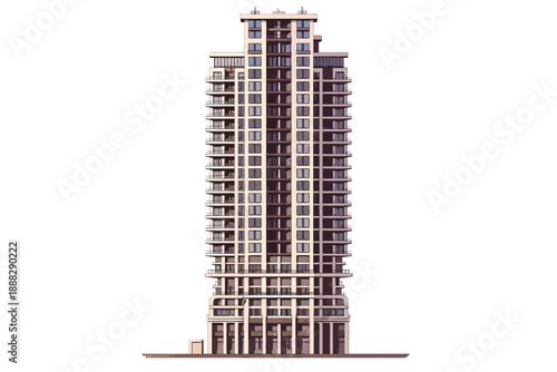 Residential Skyscraper front view of full length isolated illustration