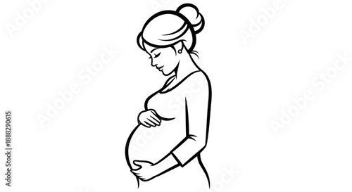 Tender pregnant woman gently holding her belly with head bowed on isolated white background, representing maternal love and anticipation.