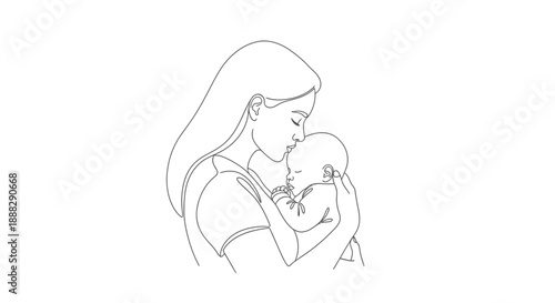 Loving mother gently kissing her newborn baby's forehead on isolated white background, symbolizing tender maternal bond.
