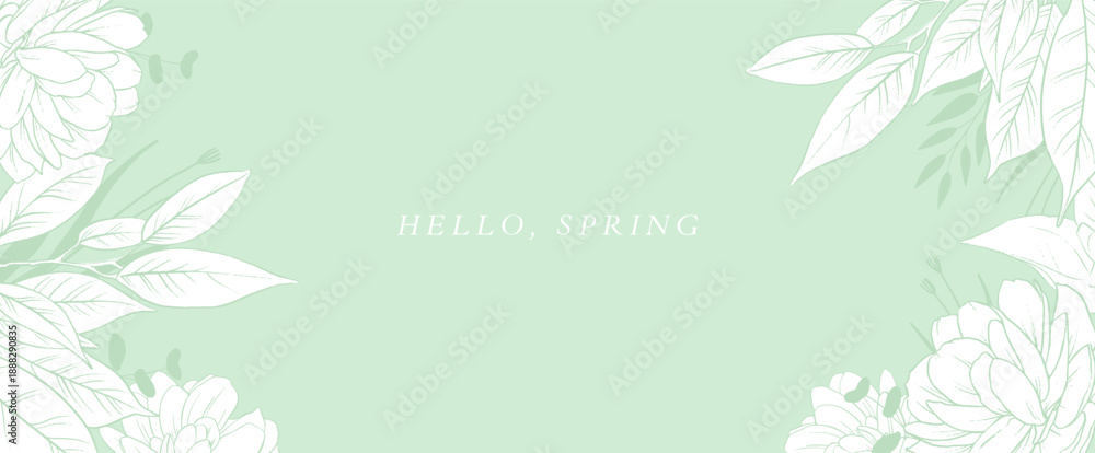 custom made wallpaper toronto digitalFloral spring design on a green background with space for text. A border with an ornament of roses and peony flowers, leaves and branches. Vector illustration