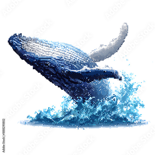 Illustrated Pixel cartoon animal wale, 8 bit Pixel, 8 bit, pixel character