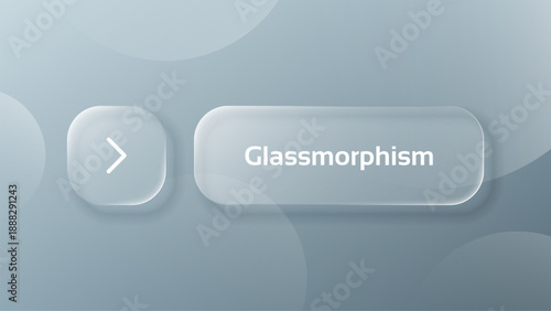 Light gray buttons vector glassmorphism. User interface element with semitransparent frosty glass effect. Abstract ui component.