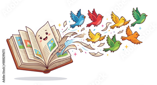 A book whose pages fly away as birds isolated