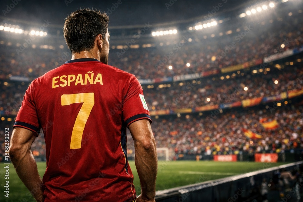 Fototapeta premium Spain Male Football Player Standing Before Match Start