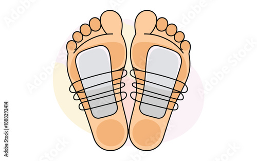 Illustration of human feet wearing shoes from a top-down viewpoint showcasing footwear and toes in a minimalist style