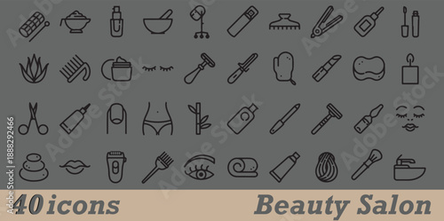 Beauty Salon and Spa Line Icons Set - 40 Minimalist Cosmetic & Haircare Vector Symbols