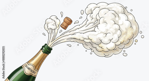 Champagne Bottle Popping with Bubbles and Foam Celebration