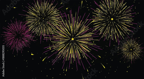 Golden Fireworks Display Bursting in Dark Night Sky Illustration
