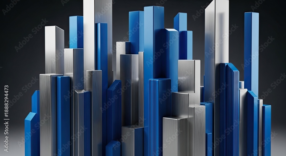 Obraz premium 3D Abstract Sculpture of Blue and Silver Geometric Bars