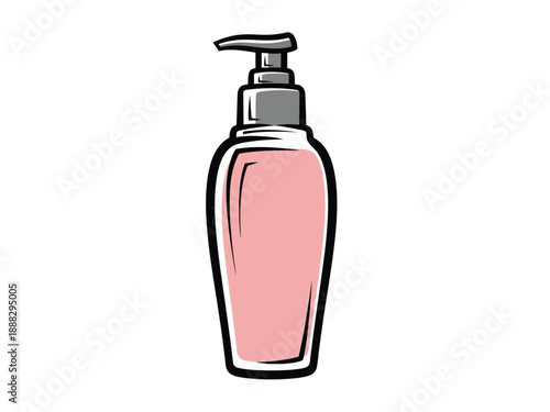 Pink liquid soap dispenser bottle with pump top.