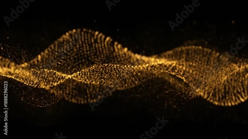 Golden wavy line of particles on a black background.