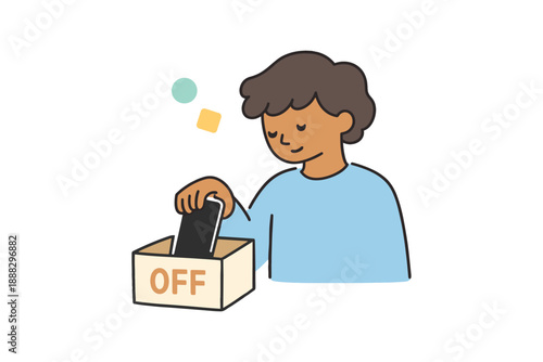 Young african male putting smartphone in off box for digital detox