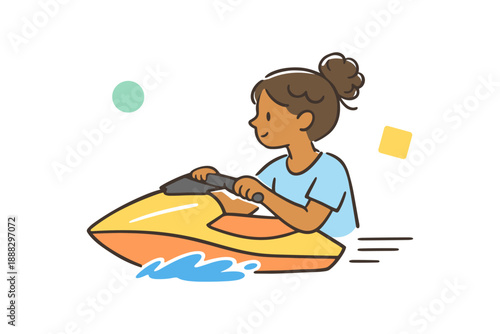 Young african female enjoying jet skiing adventure in blue waters