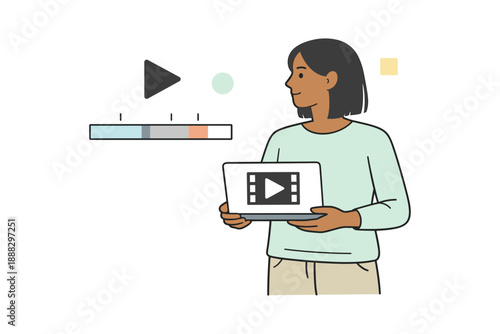 Asian young female video editing animation with laptop and timeline interface