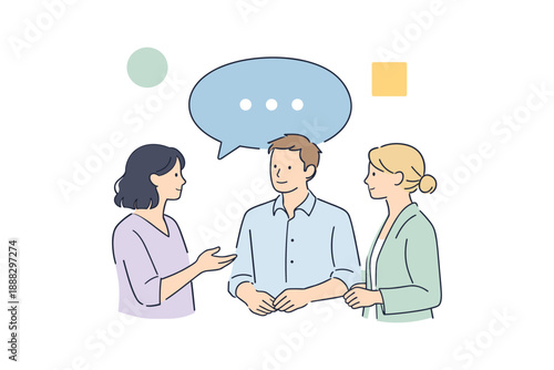 Cartoon illustration of three adults engaging in conversation