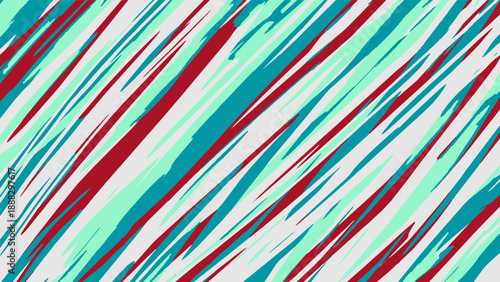 Abstract diagonal stripe background with brush stroke style in cyan and red colors expressing artistic energetic mood for creative poster and banner design.