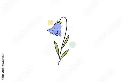 Minimalist blue bellflower illustration with geometric shapes