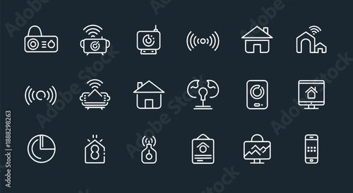 Set of wi fi and smart home icons on dark background