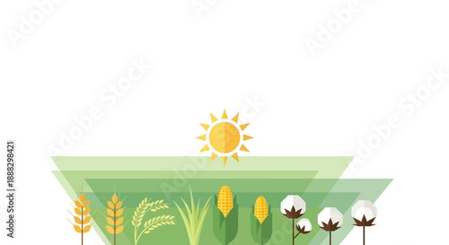Indian agricultural landscape with crops and sun, a vector representation of india's agricultural prosperity