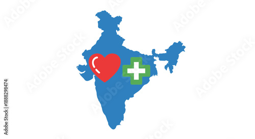 Indian healthcare vector illustration with map of India, health, medical, care, charity