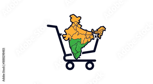 Indian map in shopping cart vector illustration of India e-commerce concept from a front viewpoint