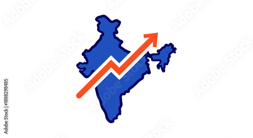 Indian economy growth trend vector illustration on india map showing upward trajectory