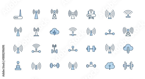 Set of various wireless communication and technology related icons