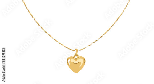 A lustrous gold heart charm dangles from a fine chain necklace against a white backdrop, showcasing its polished surface and classic design as a timeless exp...