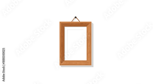 A classic vertical wooden picture frame hanging by a dark string against a white background, ready to showcase a cherished photograph or piece of art.