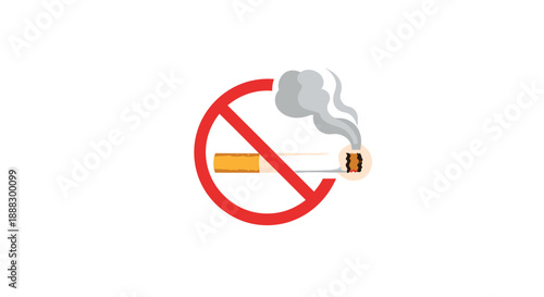 No smoking sign with a cigarette and smoke inside a red prohibition circle, clearly conveying the message of 'No Smoking' for public health and awareness.
