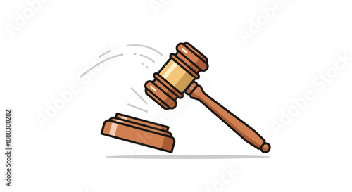 Gavel striking a sounding block with motion lines, symbolizing justice, law, auction, legal proceedings, court, judgment, decision, authority, fairness, orde...