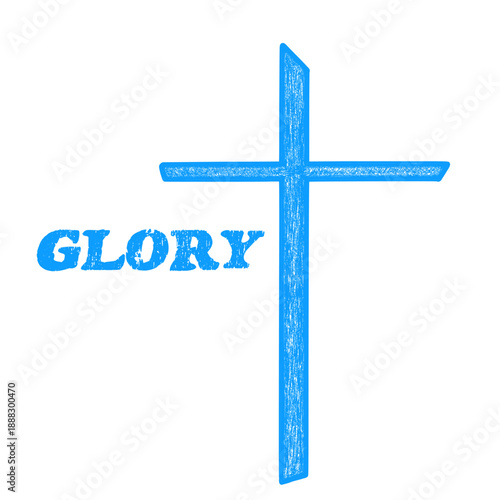 Glory cross with vintage wood texture illustration, t-shirt design, color light blue
