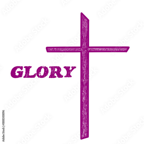 Glory cross with vintage wood texture illustration, t-shirt design, color purple
