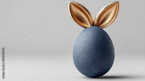Easter blue egg with gold bunny ears	
