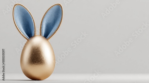 Easter gold egg with blue bunny ears	
