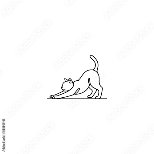 Single line Playful Cat Stretching icon flat vector design.