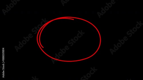 Animated red circle marker drawing effect, hand-drawn highlighter scribble, grunge marker pen style. Сopy space. Transparent background