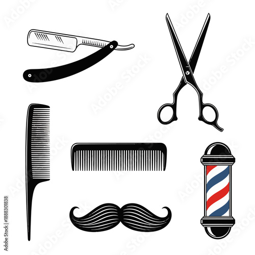 Barber shop tools and accessories set for grooming.
