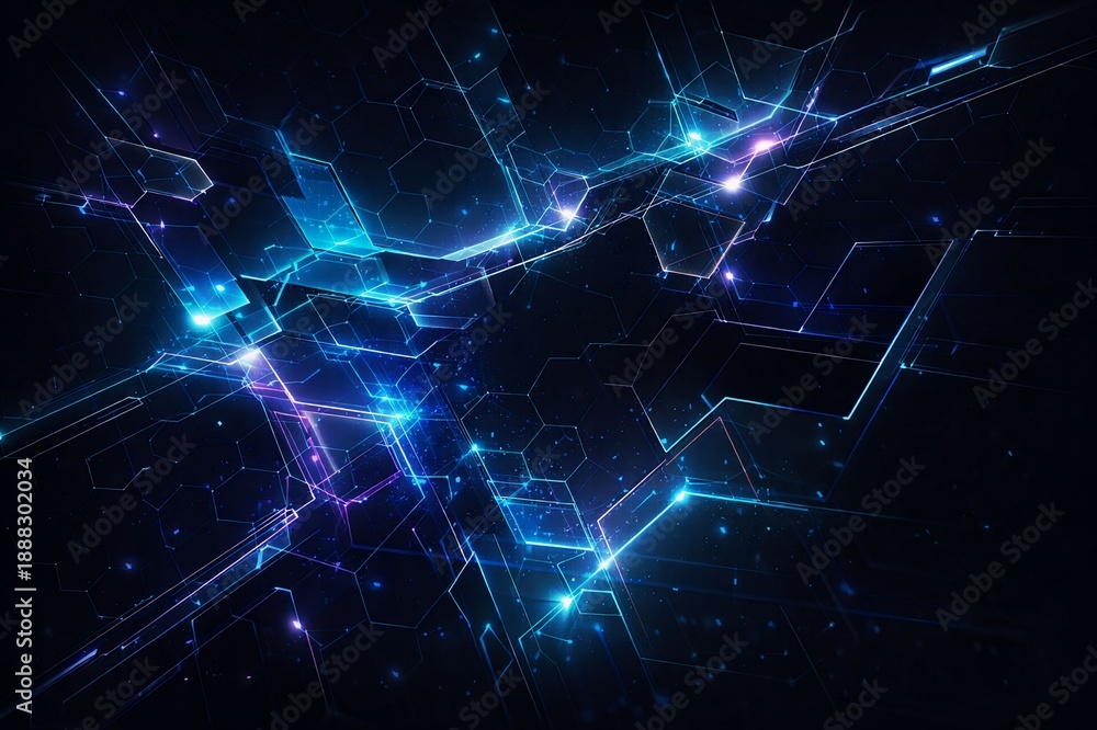 Fototapeta premium Futuristic Blue Digital Network with Hexagon Technology Pattern
