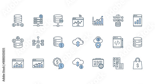 Data and finance icons server database and chart representations